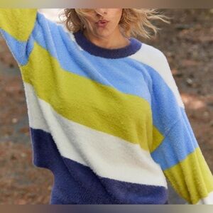 Aerie Women's Oversized Long Sleeve‎ Crew Neck Colorful Striped Sweater Size M